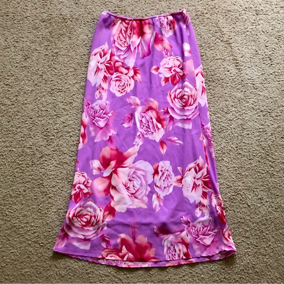 Vintage Y2K Pierre Cardin Orchid Floral Maxi Skirt Pink Purple - Picture 2 of 4